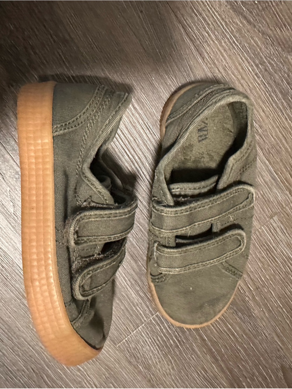 Kids Olive Green Canvas Velcro Sneakers with Gum Sole